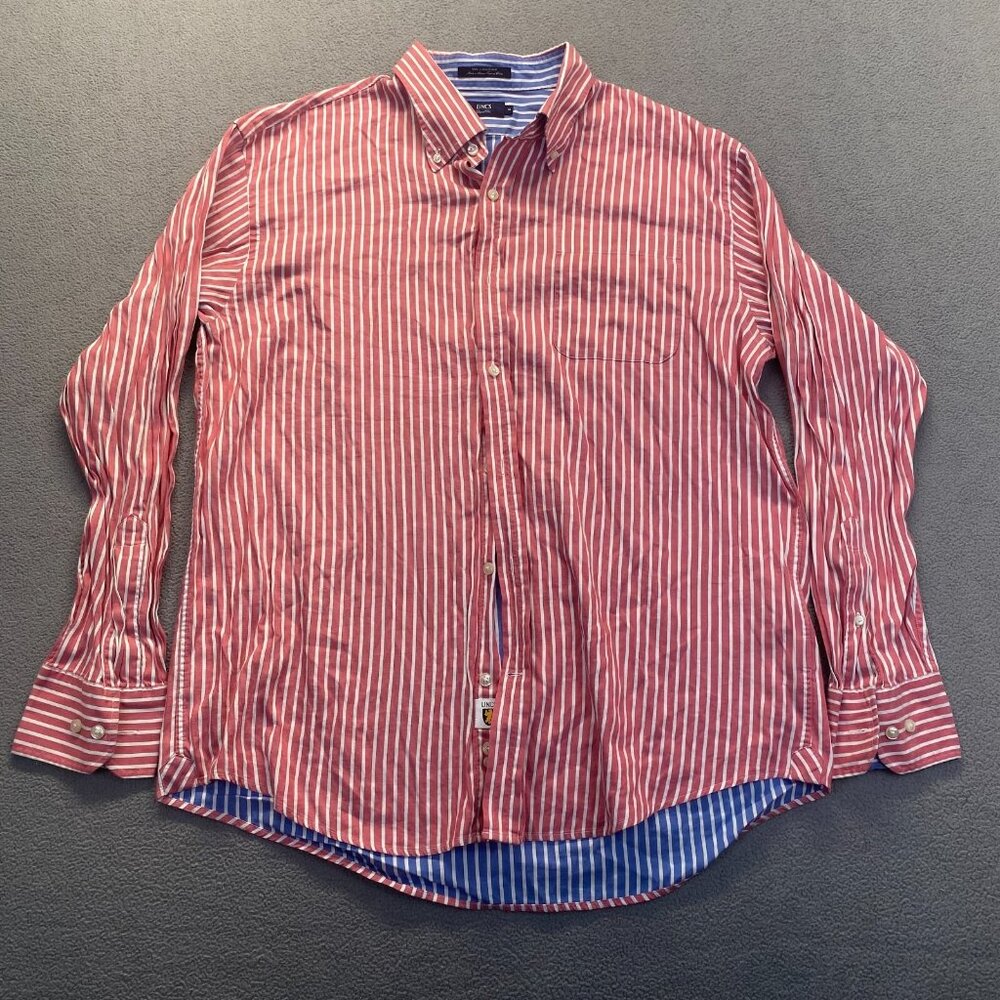 Lincs David Chu Dress Shirt Mens XLarge Red Striped Long Sleeve Button Up,Pocket
